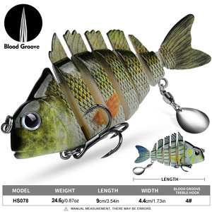Nuevo señuelo de pesca de <span class=keywords><strong>7</strong></span> secciones, 9 cm, 24,6 g, de hundimiento lento, multiarticulado, con aspas giratorias, señuelo metálico tipo minnow para lubina y lucioperca. - Product Image 4