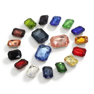 Gemstone Rectangle Octagon Shape Glass Loose Strass Pointback Glass Crystal Stones Rhinestone DIY For Clothes Jewelry Making