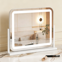 Miroir de maquillage LED pour chambre à coucher avec 3 couleurs de lumière, commande tactile, miroir de table réglable pour coiffeuse