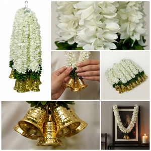 Artificial <b>White</b> Flower Garland Decorative <b>Hanging</b> Floral Mala with Golden Bells for Wedding Festival Temple Decoration - Product Image 5