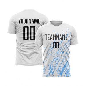 Maillot de football blanc et bleu à manches courtes, respirant, séchage rapide, pour entraînement et matchs, uniforme pour équipes masculines - Product Image 1