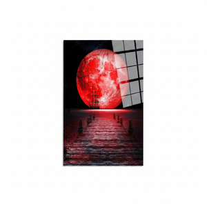 Red Moon Sea Landscape <b>Canvas</b> Print: Night Scene <b>Wall</b> Art,TEMPERED GLASS ART - Product Image 2