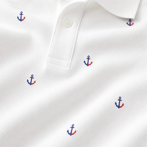 Polo personnalisé pour homme, blanc, broderie ancre, manches courtes, piqué coton, style preppy, respirant, coupe classique - Product Image 3