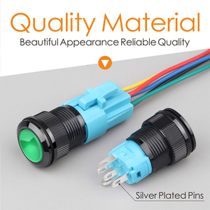 Interrupteur à bouton en plastique LANBOO 16 mm avec voyant LED rouge, vert, bleu, jaune, blanc, IP65, autobloquant et à réinitialisation automatique - Product Image 5