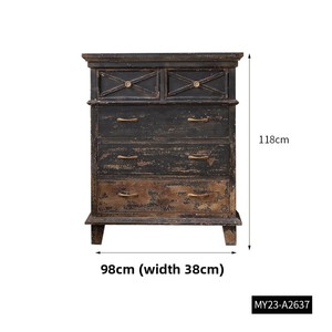 アメリカンヴィンテージ無垢材キャビネット寝室用アクセントマルチドロワー収納キャビネットヨーロッパ多機能ブラックキャビネット - Product Image 5