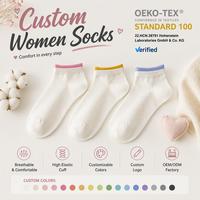 Chaussettes en coton pour femmes avec logo personnalisé, chaussettes à motif jacquard, chaussettes courtes mignonnes, écologiques, respirantes, séchage rapide, décontractées, pour le sport, à porter tous les jours