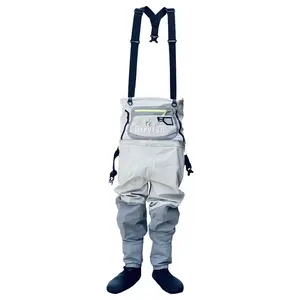 Pantalon de pêche respirant en néoprène, convertible poitrine-taille, avec <span class=keywords><strong>bottes</strong></span> intégrées, imperméable, pour kayak et pêche à la pataugeoire, pour hommes et femmes - En promotion - Product Image 4