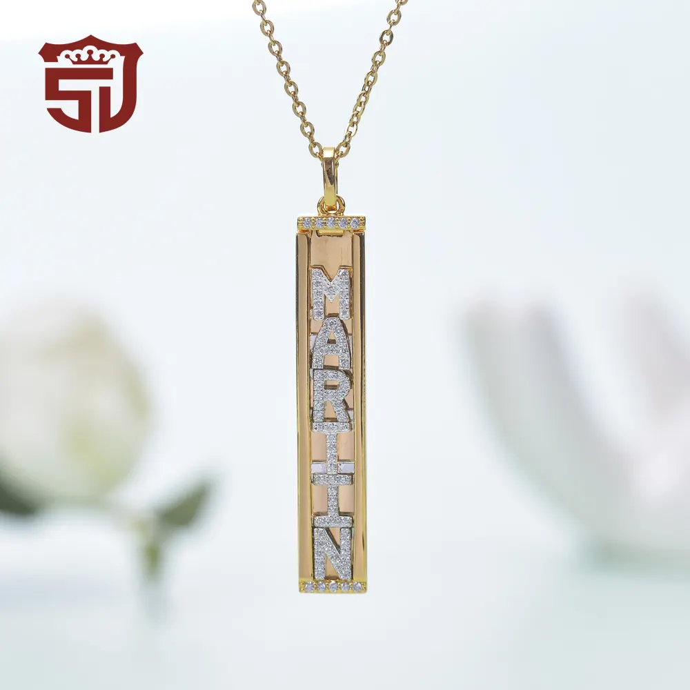 Collar de barra de cobre chapado en oro Real, Gargantilla personalizada, deslizadores, dijes, letras, diamante