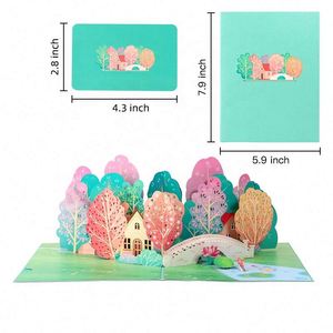 Cartes de vœux pop-up personnalisées faites à la main avec des arbres et un pont - Product Image 3