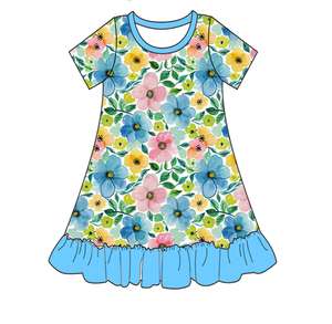 Qingli OEM Aucun tarif Floral Petites filles Robes d'été à manches courtes Moo Moo <span class=keywords><strong>Chemise</strong></span> <span class=keywords><strong>de</strong></span> <span class=keywords><strong>nuit</strong></span> avec volants - Product Image 5