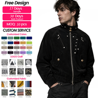 Blouson Bomber Homme en Velours Clouté avec Logo Personnalisé OEM ODM, Coupe Courte, Fermeture Éclair, Col Montant, Style Streetwear Punk Rock, Vente en Gros