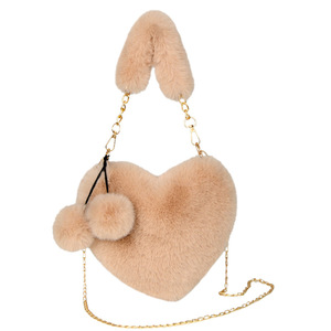 Lovely Heart-shaped <b>Plush</b> Shoulder Bag, Fluffy Faux Fur Love Crossbody Handbag, Mini Tote <b>Purse</b> for Daily & Streetwear - Product Image 1