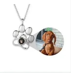 100 lingua ti amo collana di proiezione collana creativa in argento Sterling 925 con foto di animali domestici gatto cane zampa collana