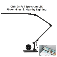 Lampe de bureau LED pliable avec corps métallique, télécommande tactile, gradation infrarouge, température de couleur réglable, idéale pour la lecture, la peinture, le bureau et l'étude