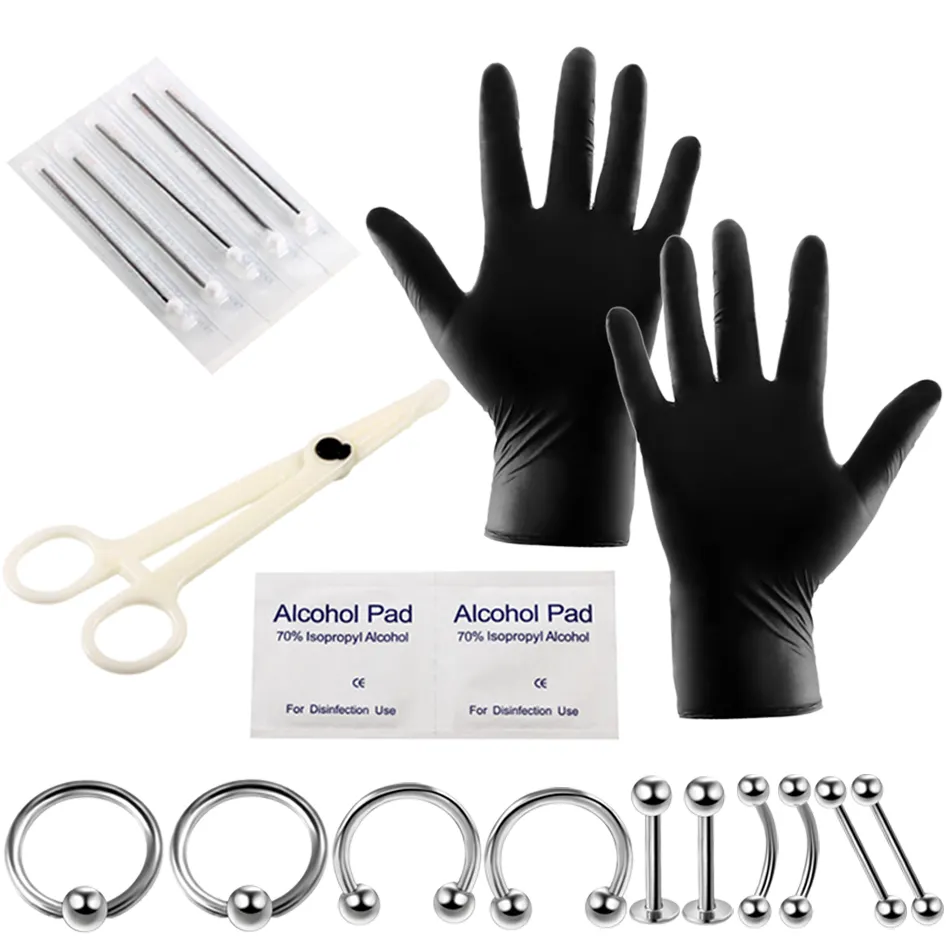 1 set Body Piercing Kit strumento monouso professionale per Piercing al corpo aghi morsetto orecchio trago naso Piercing all'ombelico