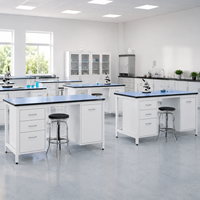Table de travail technique de laboratoire personnalisée en stratifié compact, mobilier de laboratoire avec chaises à roulettes, banc de laboratoire central dentaire