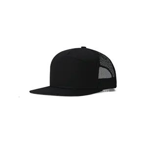 Custom High Quality Plain Cotton Twill 7 7 Panel Headwear Blank Mesh Flat Brim Men Baseball Hat Snapback Cap
