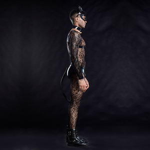 Costume sexy en dentelle de panthère noire pour Exotric Cosplay Mans Full Body Lace Lingerie Uniform Night Club Show - Product Image 5