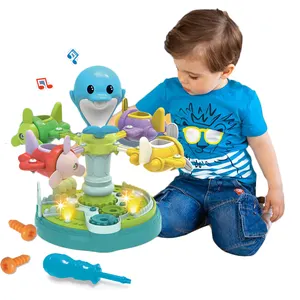 Montessori Puzzle pendidikan merakit berpura-pura bermain ferris listrik roda mainan taman hiburan korsel mainan untuk anak-anak