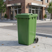 Poubelle à roulettes en HDPE vert de 240 L avec couvercle rabattable, bac à déchets en plastique robuste pour l'assainissement municipal en extérieur