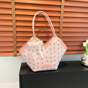 Summer Fashion Luxury Customizable Large Capacity Printed Women's Satchel Bag Bow Lace Two Handles Chain Strap Zip Closure PU - Product Image 4