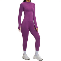 Pakaian Olahraga Wanita Celana Yoga Jaket Olahraga 2 Pcs Set Seamless untuk Workout Gym Fitness Activewear