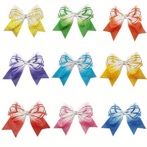 Lazos Grandes Brillantes para Animadoras con Pedrería Iridiscente, Cinta Elástica Rígida para el Cabello, Sujetador de Cola de Caballo para Animadoras y Deportes - Product Image 1