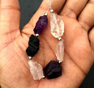 Amazing 6 Piece Natural Amethyst <b>Rose</b> Quartz <b>Clear</b> Quartz & Black Tourmaline Top Drill Gemstone Rough - Product Image 3