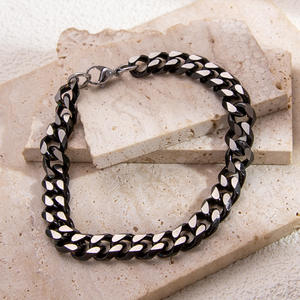 Men's <b>Titanium</b> Steel Cuban <b>Chain</b> Bracelet Black 18K Plated Fashion Jewelry For Everyday Wear - Product Image 1
