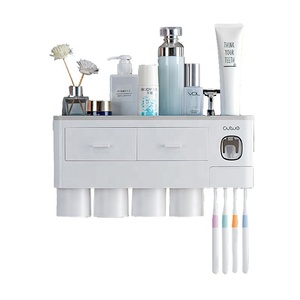 Automatic Toothpaste Dispenser Squeezer Magnetic Toothbrush Holder for Bathroom and Vanity, Large Storage Tray Toothbrush Holder