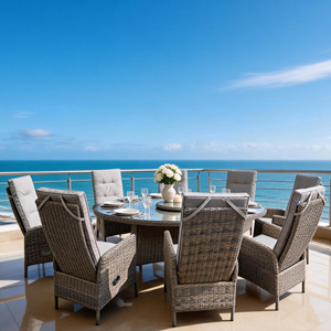 Factory Wholesale Only Heavy Duty 8-Piece Rattan Dining Set Commercial Grade Furniture for Resort & Hotel Projects - Product Image 1