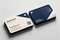 Cartes de visite promotionnelles SynoChip personnalisées avec logo, en carton recyclé imprimé, encre argentée, gaufrage et marquage à chaud sur mesure