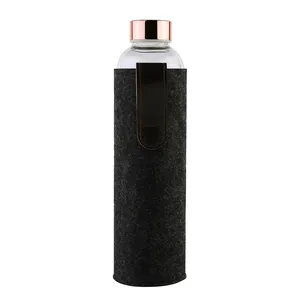 2024 Factory supply round white 500ml glass water bottle with felt sleeve new design water bottle