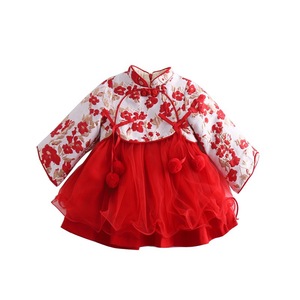 Girls Hanfu Dress Long Sleeve Fleece Lined Autumn Winter Outfit Princess Style New Year Baby Girl First Birthday Dress - Product Image 4