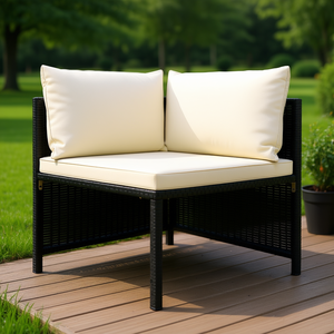 Black Pe <b>Rattan</b> Garden <b>Sofa</b> With Cushions Powder Coated Steel Frame Elegant Outdoor Furniture One Seat - Product Image 2