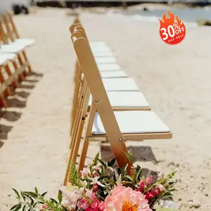 Beach Wedding Event Party Wimbledon Natural Wood Folding Chair With Ivory Pad