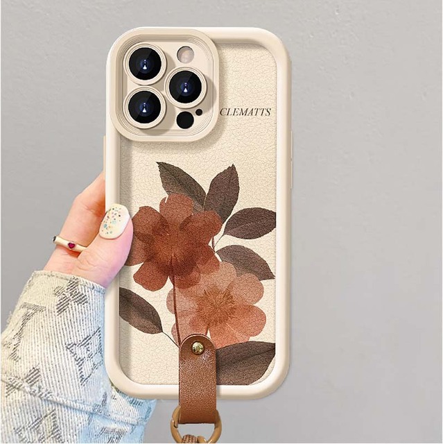 Beautiful Oil Painting Flower With Wrist Strap TPU Mobile Phone Cover Case for Iphone 6 7 8 X Xr XS 11 12 13 14 15 16 17 Pro Max