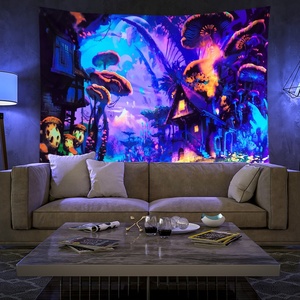 Décoration de la forêt Psychédélique Noir Lumière Sombre Nuit Champignon UV Réactif Dortoir Tenture murale décor - Product Image 6
