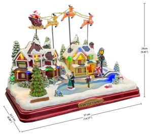 Decoración <span class=keywords><strong>de</strong></span> Casa Navideña Artesanal Original Personalizada Pintada a Mano Villa <span class=keywords><strong>de</strong></span> Navidad con Luz LED y Santa en Trineo con Movimiento Ascendente y Descendente - Product Image 2