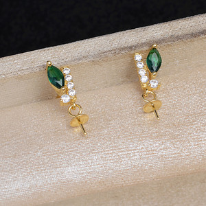 Accessoires de bijouterie DIY en argent S925, zirconium vert, perle, avec support creux en bambou de 25 mm, joint de 9 à 12 mm de hauteur, JG6005 - Product Image 2