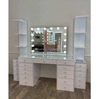 Coiffeuse en bois blanc avec miroir LED et tiroirs, table de maquillage moderne avec rangement pour chambre à coucher et maison