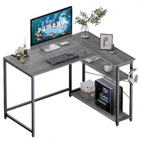 PAMRAY Bureau d'angle en forme de L de 109 cm avec étagères réversibles et bibliothèque, table de travail et de jeu en métal pour chambre à coucher, noir