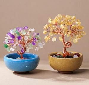 Prix d'usine Arbre d'amour en cristal naturel tricoté à la main avec pierres précieuses (Quartz rose, Améthyste) pour la méditation et la décoration intérieure - Product Image 1