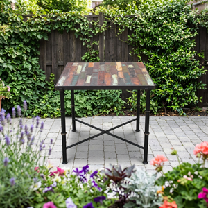 Table à manger pliante industrielle en métal avec plateau en bois rustique, mobilier d'hôtel artisanal, table de salle à manger mobile - Product Image 1