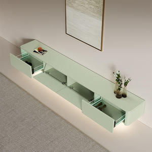 Meuble TV moderne vert pour salon et chambre à coucher, unité TV murale de luxe, écologique, personnalisable, avec rangement - Product Image 5