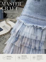 Jupe longue maxi en denim et résille style bohème pour femme - Jupes longues en tulle à volants avec ceinture tressée - Imprimé aquarelle élégant