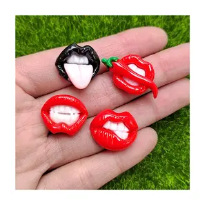 New Halloween Rein Red Lips Black Mouth Tongue Pepper Party Gifts Jewelry Beads for DIY Craft Hair Phone Cover Ornament