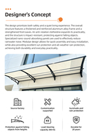 Auvent imperméable à commande manuelle, panneau en polycarbonate, auvent pour fenêtre, cadre en aluminium pour fenêtre, patio, entrée, montage mural