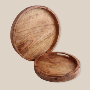 Plato Redondo de Madera para Servir Aperitivos, Frutos Secos, Bandeja de Madera Natural de Acacia, Estilo Árabe, Acabado de Madera de Lujo - Product Image 6