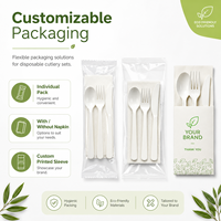 Ensemble de couverts en fibre de coco écologique, manche en forme de bambou, fourchette, couteau, cuillère jetables et compostables pour la restauration